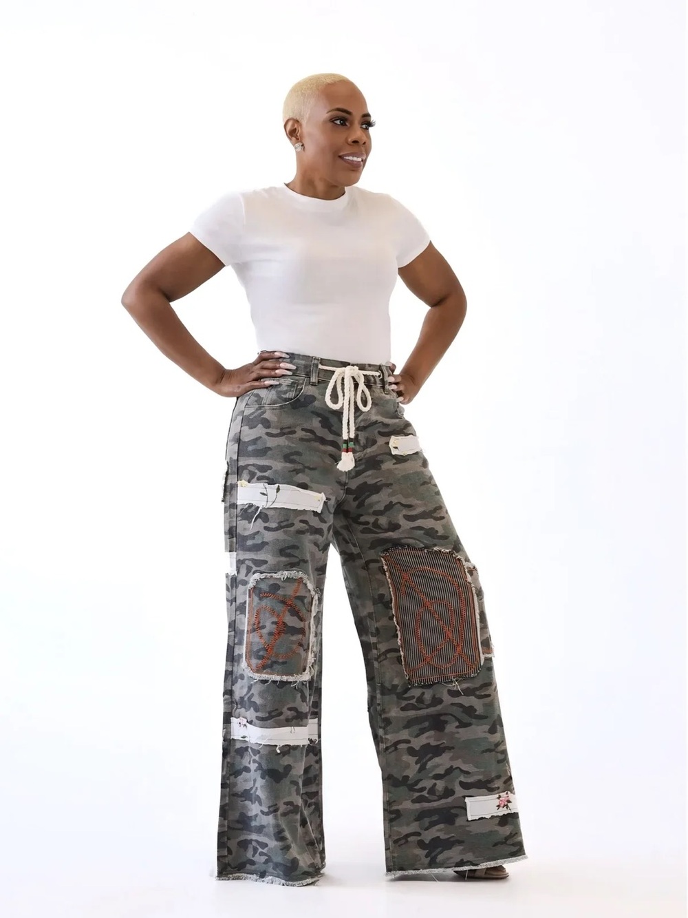 NEW! POL Mixed Media Camo Patchwork Print Wide Leg Pants